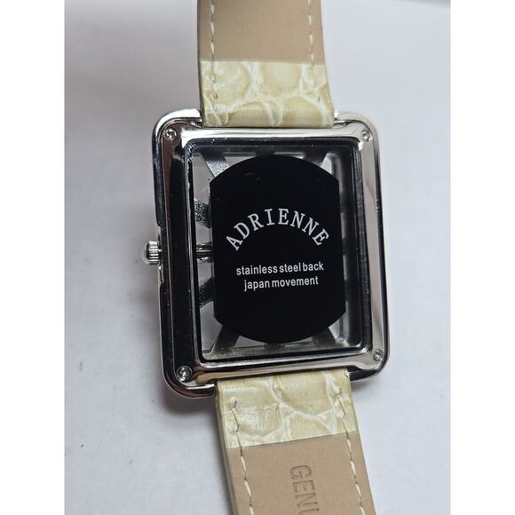Adrienne Womens Rhinestone Open Square Watch Cream Croc Leather New Battery - Picture 12 of 12